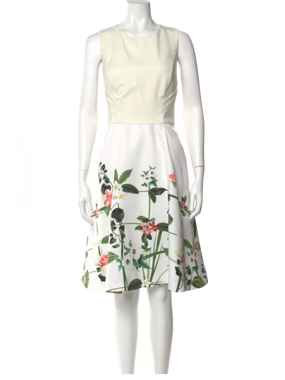 Ted Baker London Cream Bodice White Floral Midi Dress